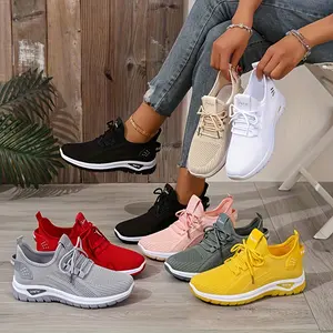 [Breathable Sneakers] Lightweight Breathable Women's Knit Casual Sneakers |   Anti-Slip Traction, All-Season Comfort, White Low-Top Lace-Up Shoes for Casual Attire & Light Workouts, Comfortable Footwear, Sleek Design, Durable Construction