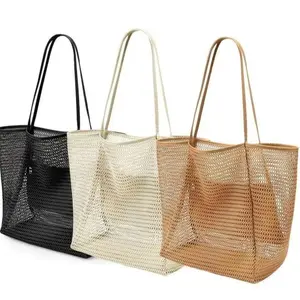 Large Capacity Mesh Beach Bag, Foldable Shoulder Tote Bag for Pool, Travel & Outdoor Activities