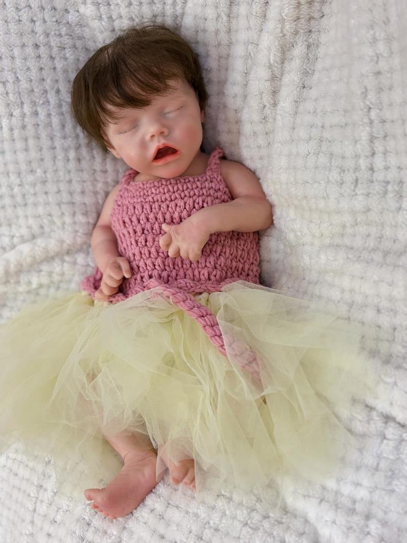 18-inch Rebirth Doll Soft Silicone Realistic Newborn Girl Doll with Whole Body Pink Clothes and Accessories Perfect for Holidays Birthdays Halloween Christmas Gifts for Children Aged 3+