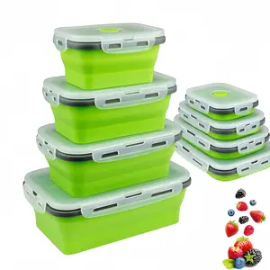 Outdoor Foldable Silicone Lunch Box Set, Microwave Safe Food Storage Containers, Portable Camping Bowl, 4-Piece Rectangular Container Kit