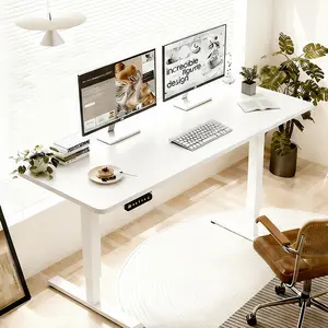 ARCH 55"x24" Industrial Electric Standing Desk - Adjustable Height Sit-Stand Computer Table, 176 lbs Single Motor, Double Beam Frame, White Laminated Top, T-Shape Legs, USB-C Port, Gamers' Gaming Setup Home Office Workstation