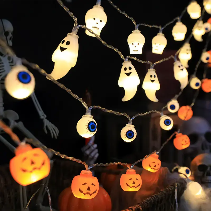 Halloween LED String Lights, Spooky Ghost Pumpkin Eyeball Lights for Halloween Decorations, Warm Glow USB Powered Fairy Lights for Party Home Indoor Outdoor Decor