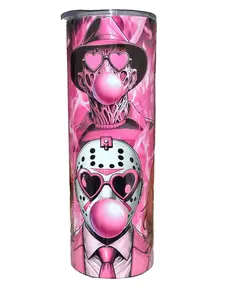 Pink Bubble Gum Horror - 20oz oz 20 oz. 20oz. Skinny Straight Sublimation Tumbler - Amy's Tumbler Junkies - Your Favorite Tumbler Shop!