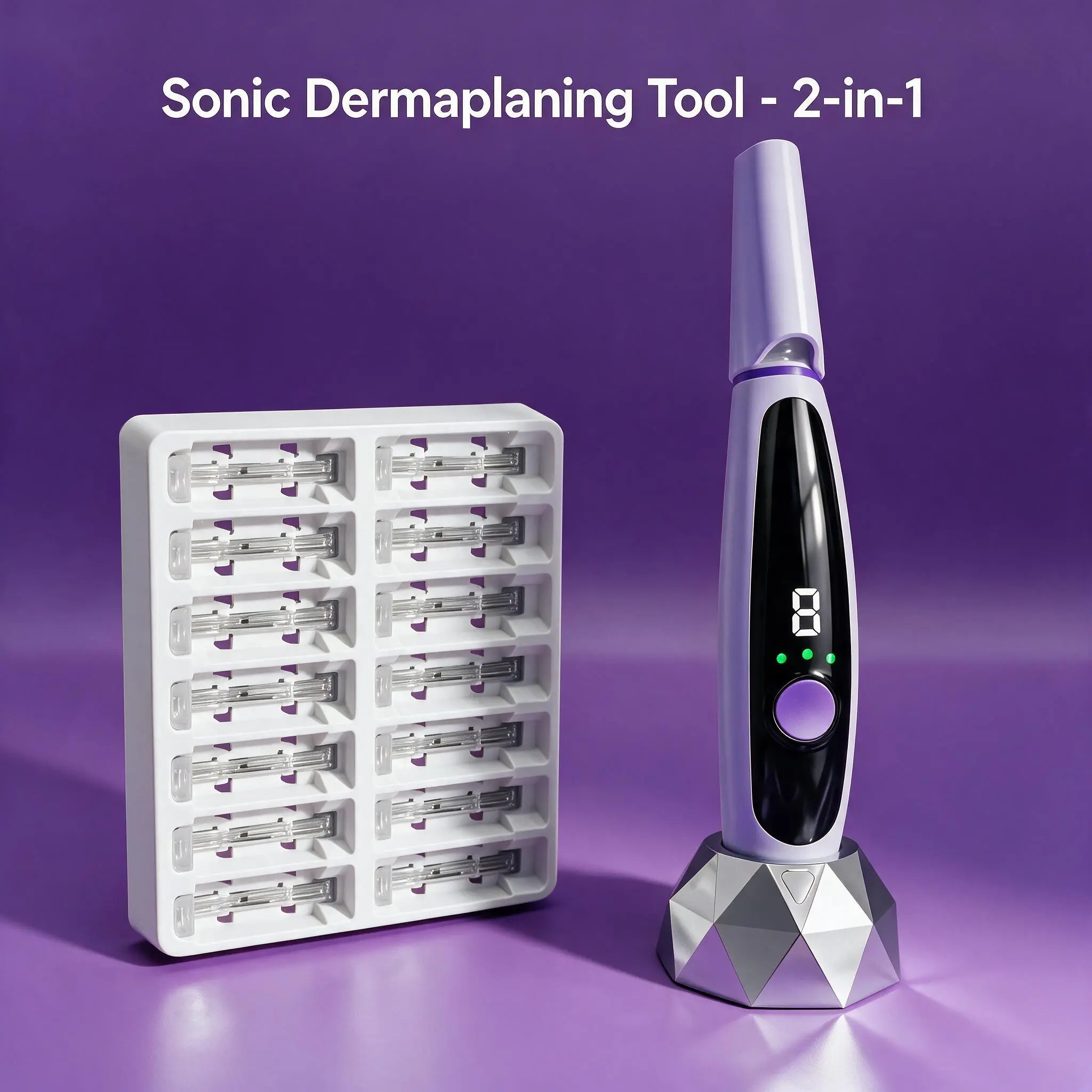 Sonic Dermaplaning Tool for Face, Facial Exfoliation & Peach Fuzz Hair Removal with 12 Rechargeable Blades, 3 Speeds Dermaplane Razor for Women Face, Purple