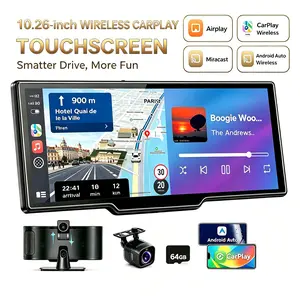 2026 Upgraded Wireless CarPlay Screen: 10.26 inch IPS Touchscreen supporting CarPlay, Android Auto, Mirror Link (supports tiktok and youtube), Backup Camera, Navigation, and Voice Assistant Car Video Players Car Tv
