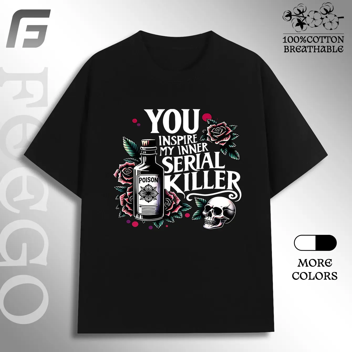 Vintage graphic tees   "You Inspire My Serial Killer" Skull  Rose Print, Casual  Short Sleeve Top, Summer Crewneck Tshirt  Womenswear Streetwear women's  graphic  tees 4th of july shirt for women Cotton Customized funk  volume  shirt Breathable Day
