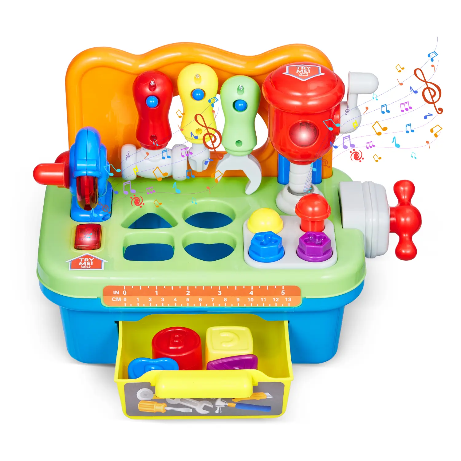 【summerfinds】VEVOR Musical Workbench Toy, Sounds & Lights, Musical Learning Workbench for Toddler Age 2 Years and Up, Baby Pretend Play Tool Set, Infant Shape Sorter Activities, Kids Pounding Game, Boys & Girls