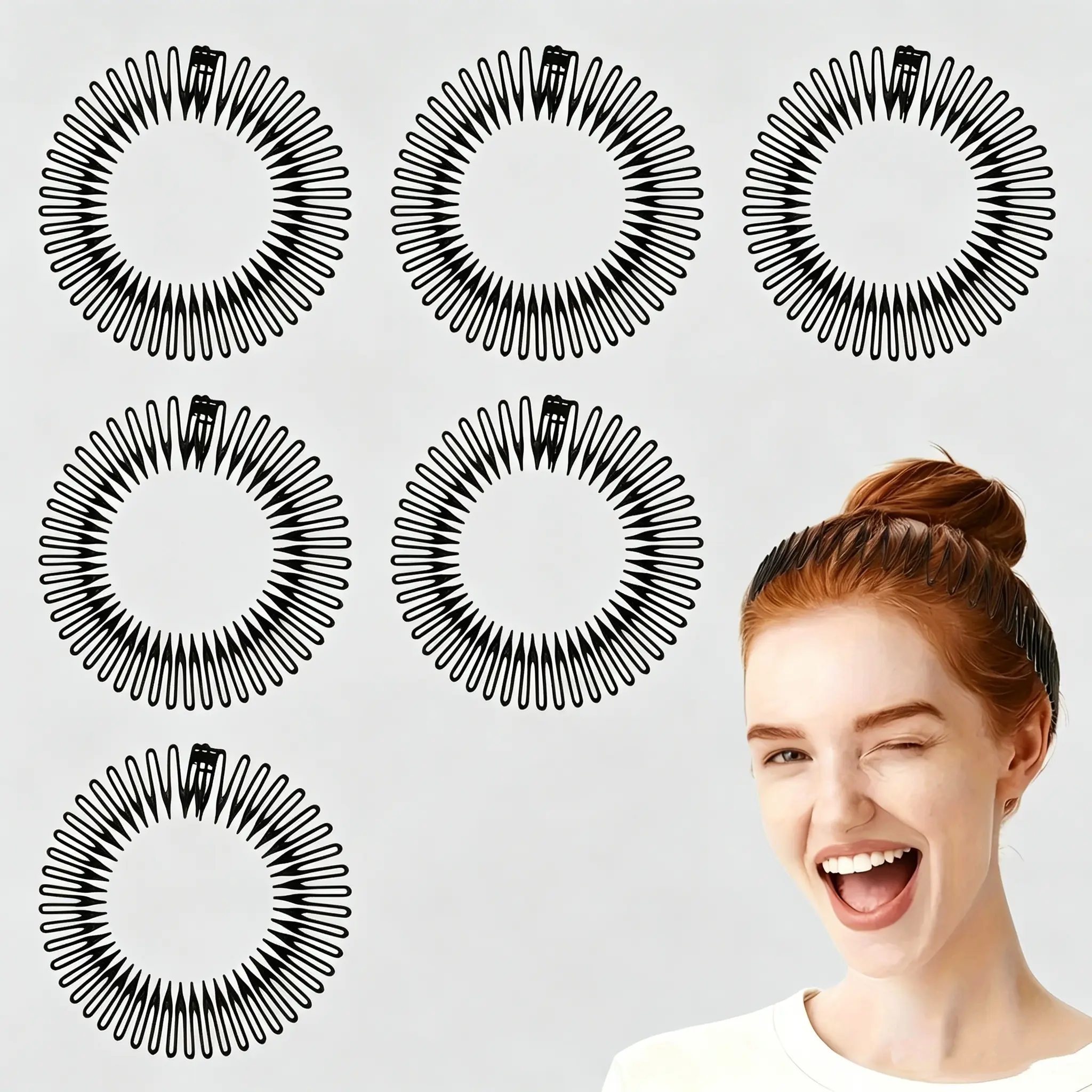 6-Piece Set: Full-Circle Elastic Hair Combs-Invisible, Split-End Repair Combs with Soft Headbands-For a Neat, Seamless Everyday Look