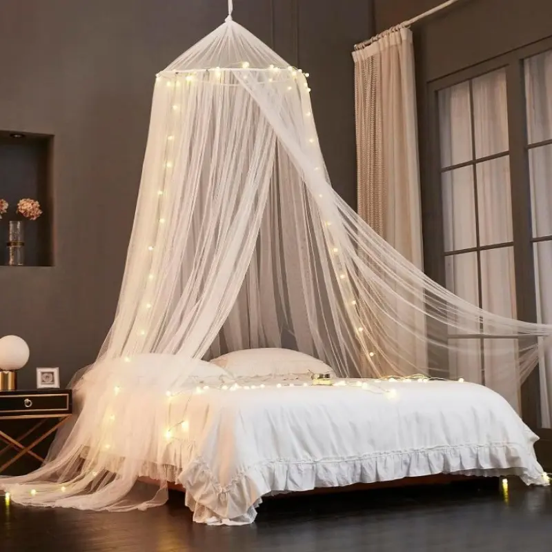 Eco-Friendly Dome Shape Mosquito Net Set for Bed - Foldable, Installation-Free Mesh Curtains with Light Strip, Fluorescent Guide, Glow at Night for Mosquito Protection & Bug-Free Rest