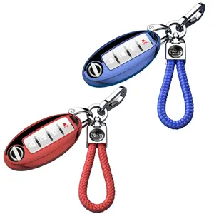 for nissan Key fob Cover case with chain,Soft TPU Protectcar Key Compatible with Altima Rogue Maxima Pathfinderect 3/4/5 buttons Remote Smart Key,Key case-Black Silver blue erd