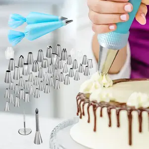 54 in 1 Piping Bags and Tips Set with 13 Large Size Piping Tips, 35 Standard Size Icing Tips, 2 Reusable Pastry Bags 12 Inch, Cake Decorating Kit Supplies, Frosting Piping Kit for Cake, Cupcake
