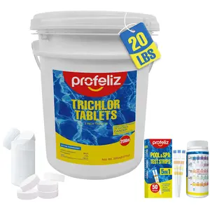 Chlorine Tablets 3 Inch, 20lb with Test Kit in Exclusive Protective Packaging, 99% Pure Trichlor Slow Dissolving Sanitizer, Chlorine Tabs Pool Chemicals for Inground & Above Ground Pools