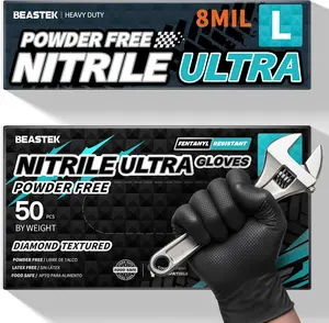 Nitrile Disposable Gloves, 8Mil Latex & Powder Free Chemical Resistant Heavy Duty Food Safe Diamond Glove Black 50Pcs