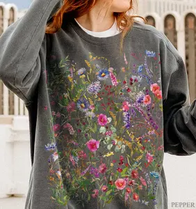Vintage Pressed Flowers Sweatshirt, Boho Cottagecore Crewneck Garden Botanical Floral Pullover Fairycore Wildflowers Sweater Gift