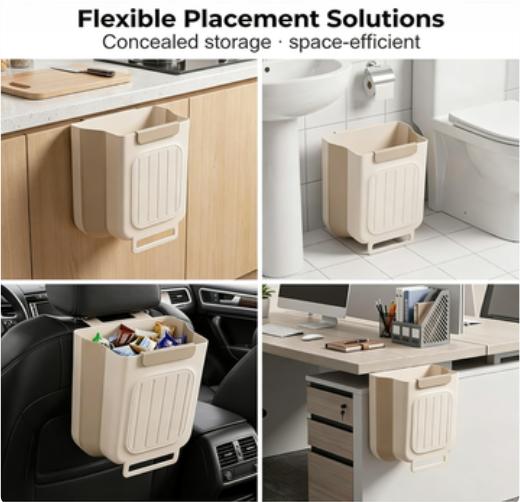 Foldable Kitchen Trash Can – Space-Saving Hanging Garbage Organizer, 1 Count, White/Gray, 27.5x25x4cm, Durable PP Material, Easy Install, Versatile Use for Home & Travel Foldable Kitchen Trash Can – Space-Saving Hanging Garbage Organizer, 1 Count, White/Gray, 27.5x25x4cm, Durable PP Material, Easy Install, Versatile Use for Home & Travel