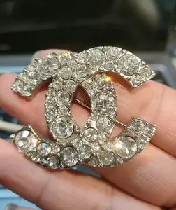 Pre-owned Silver Tone Crystal CC Brooch