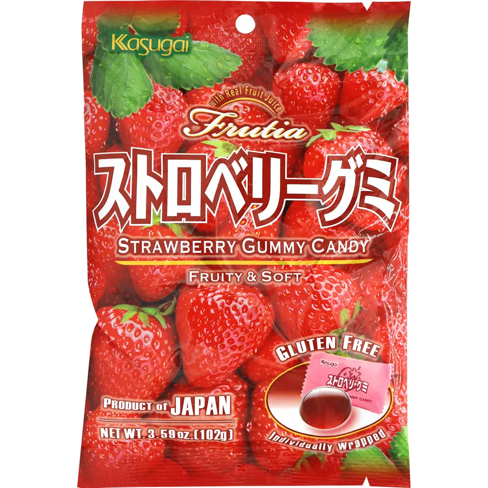Kasugai Strawberry Chewable Treats - 3.77oz Candy Snack with Sour-Sweet Flavors, Real Juice, Milk Content, Chewy Soft Bites, Soft Fruity Candy, Ideal for Convenience & Sharing