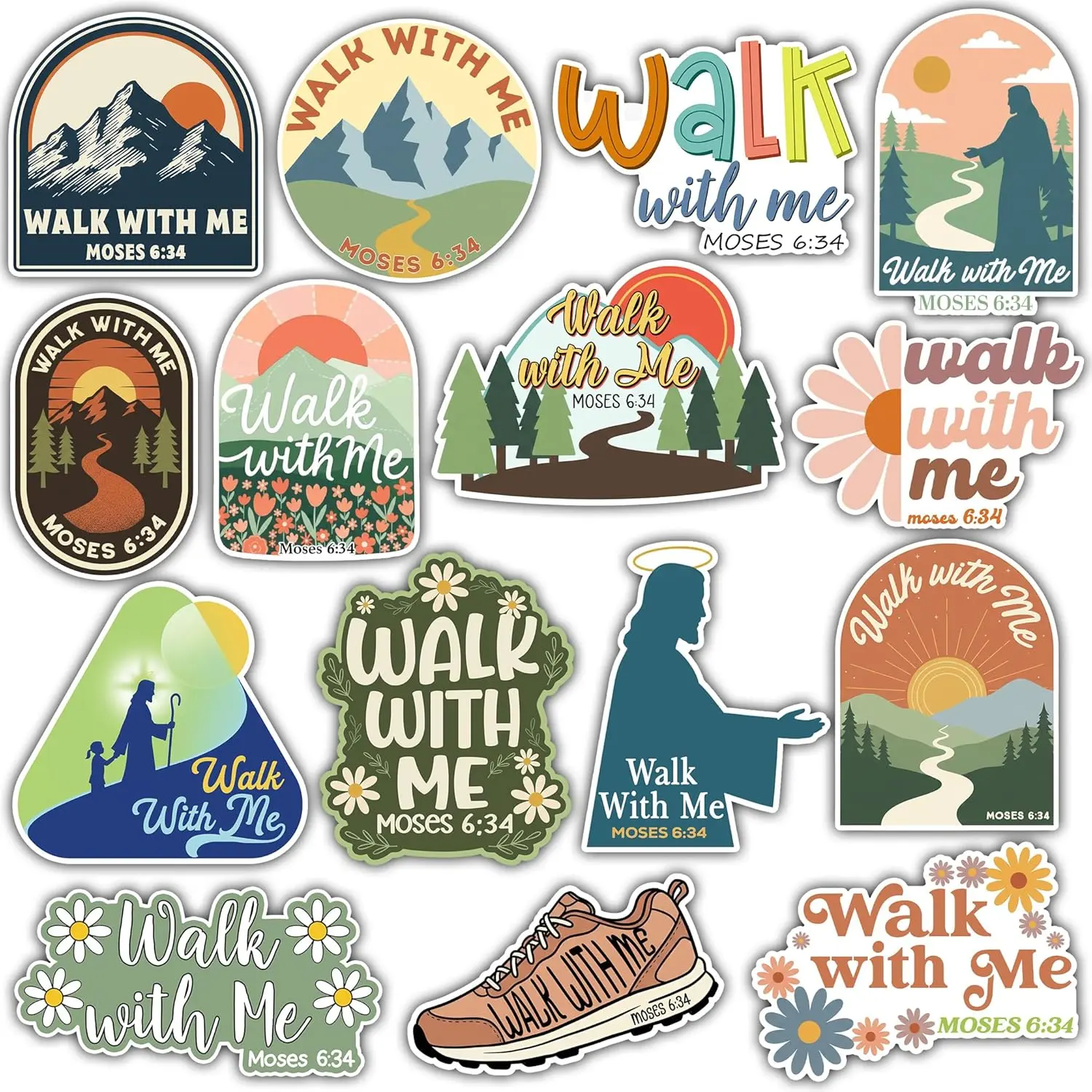 Walk with Me Stickers Pack, 2026 LDS Youth Theme Sticker, Moses 6_34 Baptism Decals, Youth Girl Camp Christian Gifts Decoration for Laptops, Phones, Water Bottles