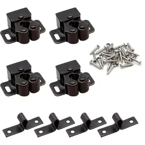 4 Pack Double Roller Catch with Spear, Heavy Duty Cabinet Closet Doors Roller Catch Latch for Cabinet Cupboard Closet Doors (Bronze Tone)