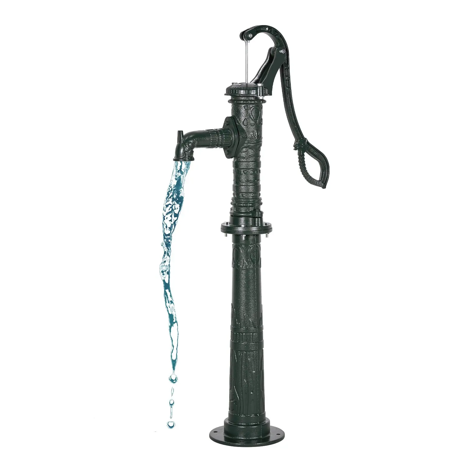 20ft Max Lift Hand Water Pitcher Pump, Antique Cast Iron Manual Well Pump with Heightening Base, NPT 1-1/4in Connection, Labor-Saving Handle Splash-Proof Spout, Vintage Decor Water Pump for Garden Pond Farm Yard