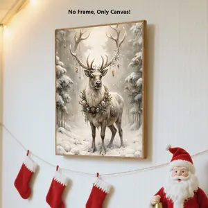 1Pc, Retro Style,Reindeer Pattern,Wall Art Poster,Modern Art Design,Canvas Prints,Suitable For Living Room, Bedroom And Office,Winter Christmas Art Paintings Are Suitable For Living Rooms,Bedrooms,Home Decoration And Perfect As Gifts