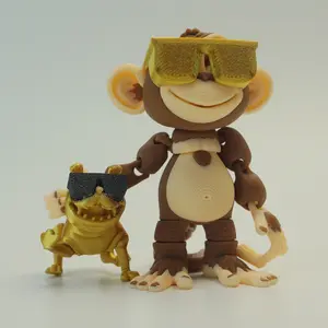 Fidget Animals Fidget Toy Flexi Monkey with Sunglasses & Shades-Wearing Shar-Pei Dog Set - Articulated 3D Printed Figurines (3pcs) | Desk Fidget Toy | Movable Hip Hop Style Action Figure | Home & Office Decor/ Ornaments Articulating Miniatures