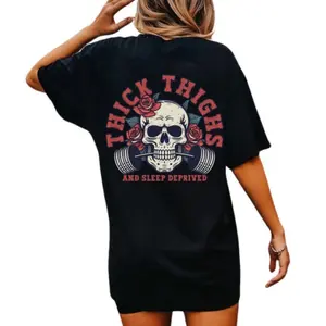 Thick Thighs And Sleep Deprived Shirt, 2-sided T-Shirt, Muscle Mommy, Pump Cover T-Shirt, Weightlifting Shirt, Work Out Shirt, Gym Pump Cover, Fast Shipping, Crewneck T-Shirt, Cotton Shirt, Fit, Top, Womenswear, Casual, Comfortable, Fitness, Short Sleeves