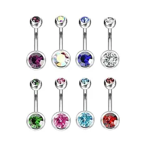 14G Belly Button Ring Implant Grade Titanium Belly Rings Double Bezel Navel Rings Reverse Barbell Belly Piercing Jewelry for Women Girls 11mm 7/16" Pack Of 8