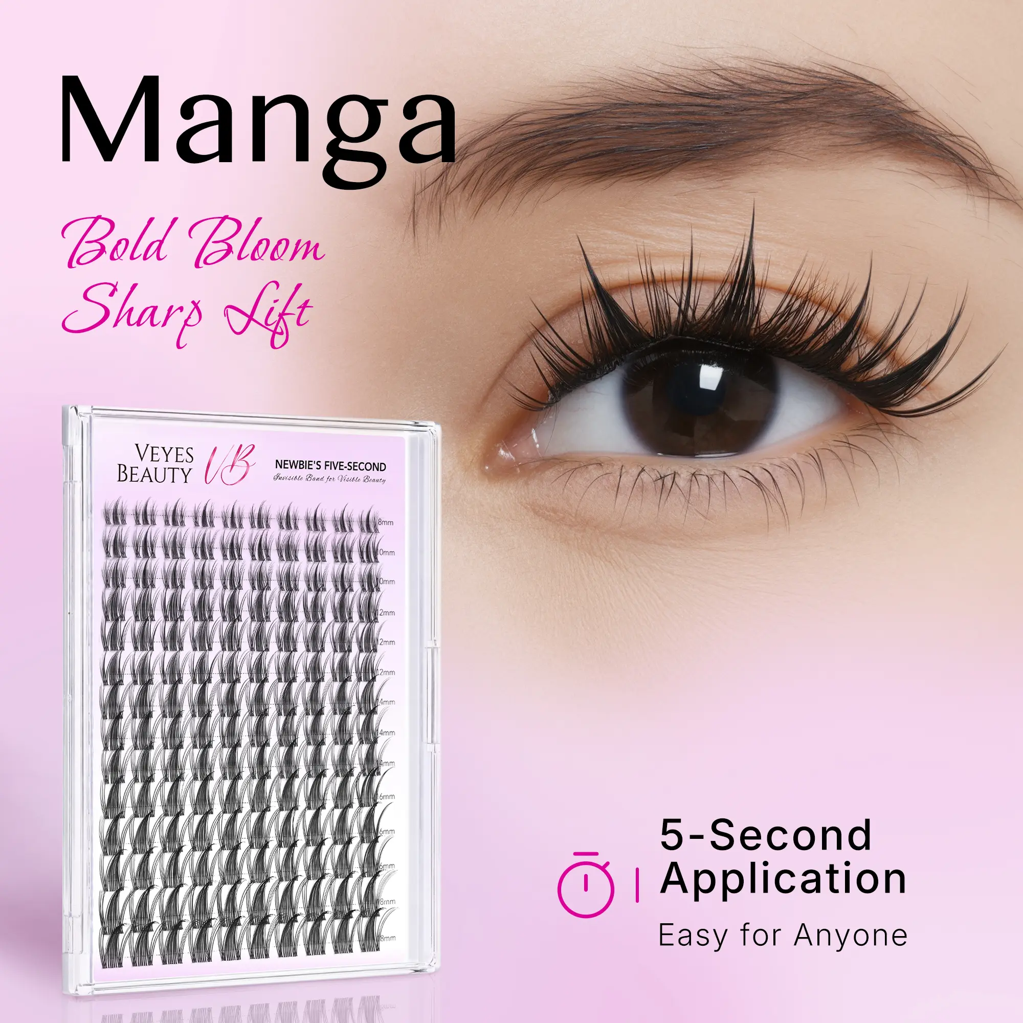 veyesbeauty Manga Lashes Invisible Dramatic Volume Cluster Lashes Individual Lash Extensions Layered Fluffy Eyelashes Lash DIY Makeup- Salon Daily