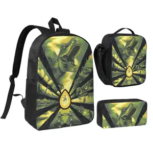 3pcs Jurassic park Backpack Set for Girls & Boys Jurassic Laptop School Bag with Insulated Lunch Bag & Pencil Pouch Popular Jurrasicc park Daypack for Teens, Students & Office Workers