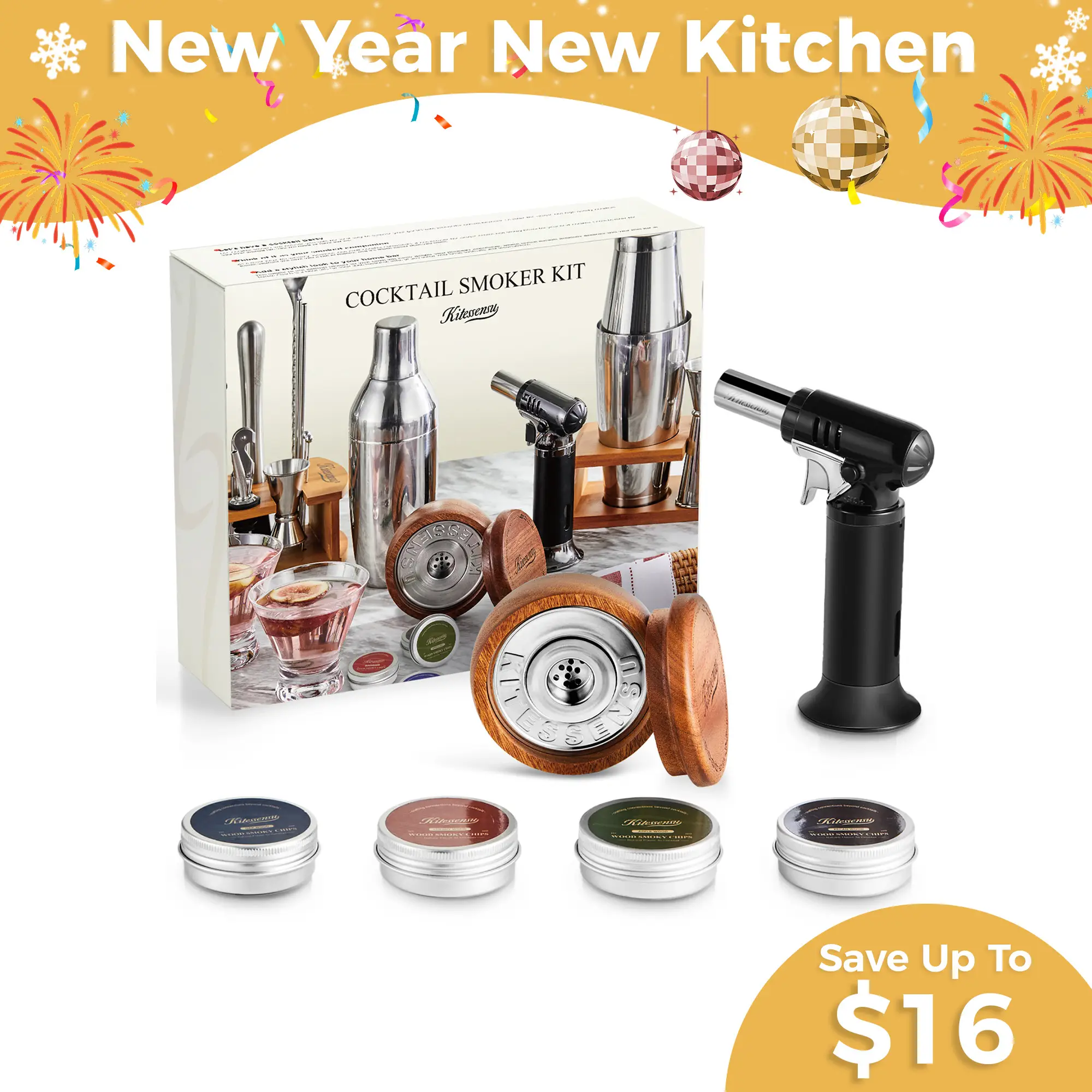 KitEssensu Smoke Bar Kit - Old Fashioned Kit for Mixology and More Drinks - Sapele Wood Top & 4 Favored Chips - Exquisite Packaging Gift Utensils Wood