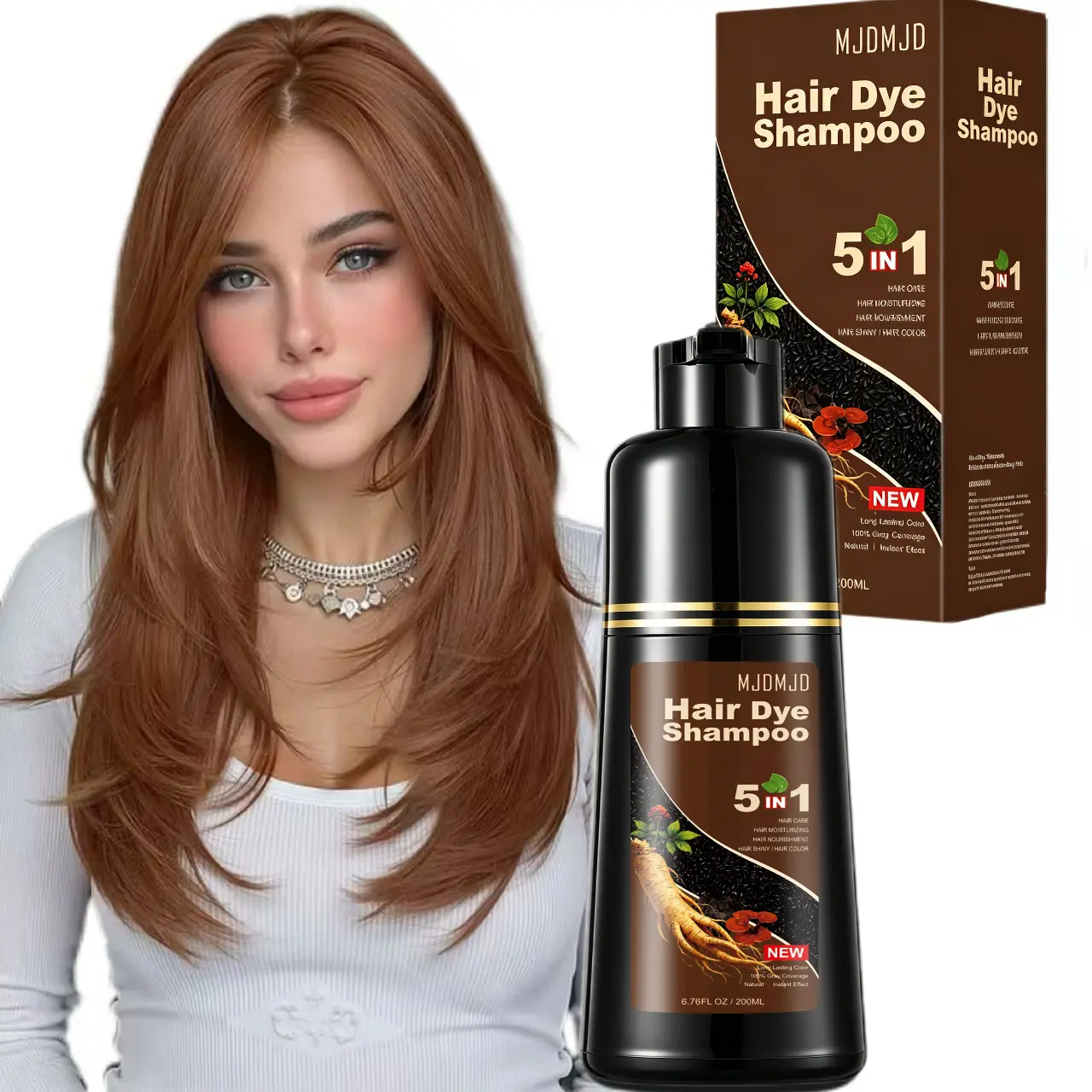 MJDMJD Light Brown Hairdye Shampoo - 5-in-1 Haircare Beauty