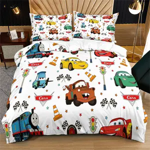 Cartoon Car Pattern Duvet Cover Set, Soft And Durable Bedding Set, Contains 1 Duvet Cover And 1 Or 2 Pillowcases, Daily Holiday Birthday Gift Bedroom Decoration For Children And Adults