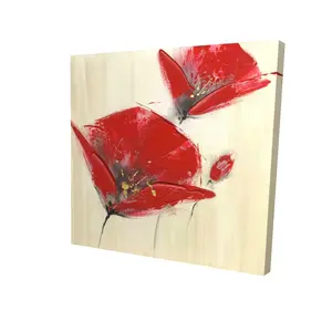 Begin Home Decor 2080-3636-FL39 36 x 36 in. Three Red Flowers with Texture - Contemporary Beige Canvas