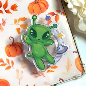 Kawaii Green Alien Phone Stand 3D Alien Grip for Kindle & Mobile Phone, Cute Space Theme Accessory, Unique Stocking Stuffer, Galaxy Phone Socket