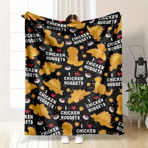 Chicken Nuggets Flannel Blanket Cute Dino and Heart Pattern Soft Warm Lightweight Cozy Throw for Sofa Bedroom Living Room Office Travel Camping Gift Use