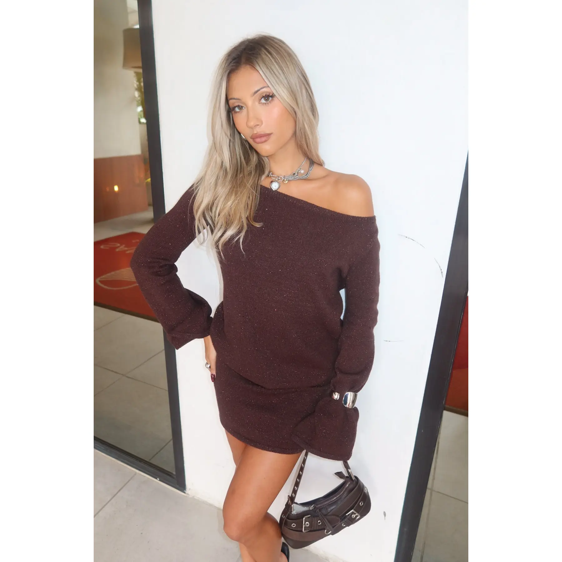 Off Shoulder Sequin Knit Mini Dress - TikTok Shop Off Shoulder Sequin Knit Mini Dress - TikTok Shop
