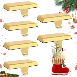 6 Pack Metal Christmas Stocking Holders for Mantle Heavy Duty Stocking Hangers Stocking Hook Christmas Ornaments for Counter Tables Window Fireplace Mantle Decoration (Gold) Bronze Set