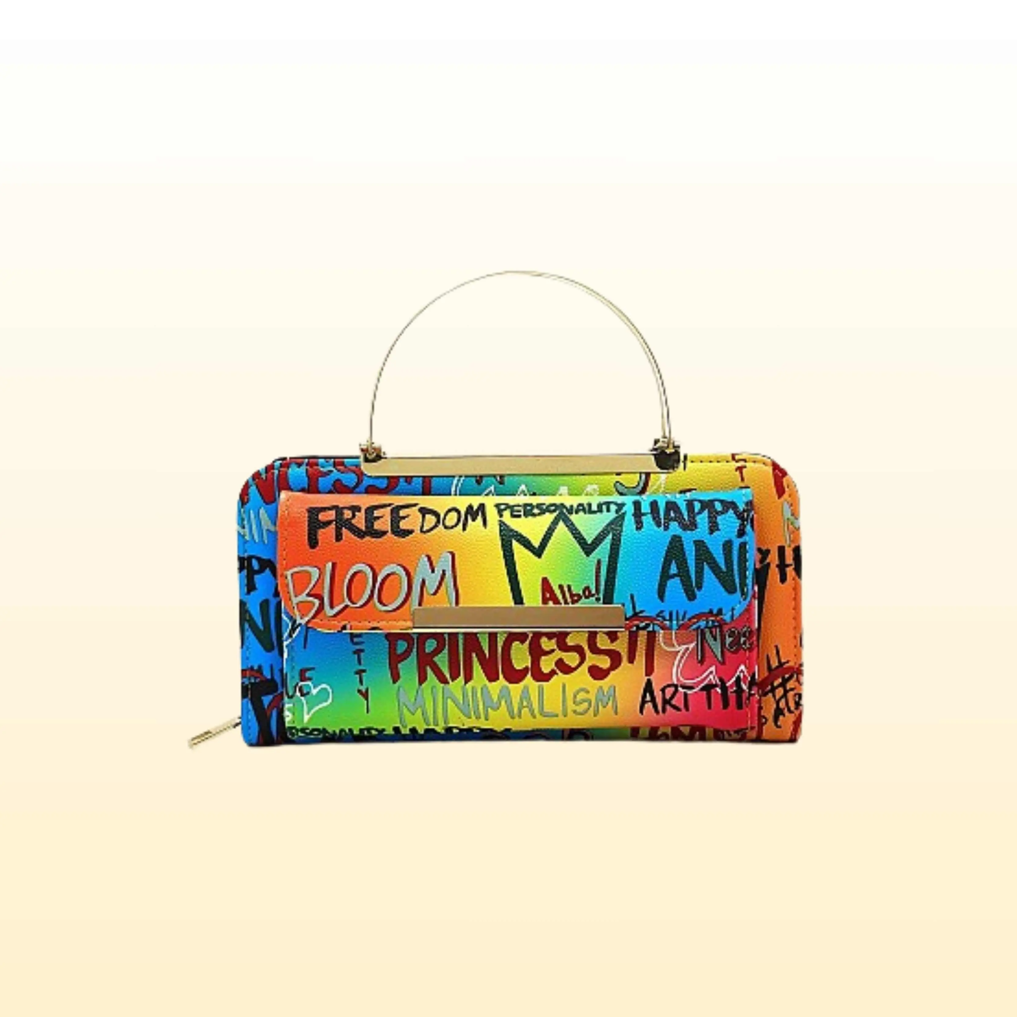 Graffiti Print Round Top Handle Crossbody Bag Clutch Wallet