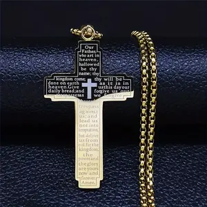 Christian Bible Cross Pendant Necklace for Men, Religious Prayer Jesus Jewelry
