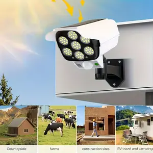 77 LED Solar Warning Lights with Camera Appearance Light Sensing Motion Sensors Three Modes for Fences Gates Garages RVs Facility Safety Lighting
