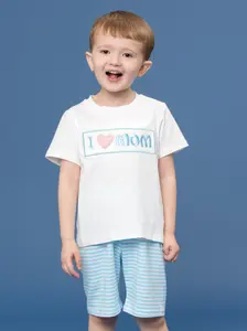 I Love MOM Stripe Smocked Outfit