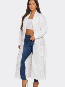 White Cable Knit Long Cardigan
