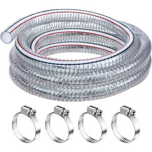 Heavy Duty Steel Wire Flexible Tubing with Fasteners PVC High  Oil Drain Hose Tube Clear Wire Reinforced for Pond Marine Bilge Pump Garden Pool Vacuum Suction Hose(6.6 Ft,1.5 Inch Id)