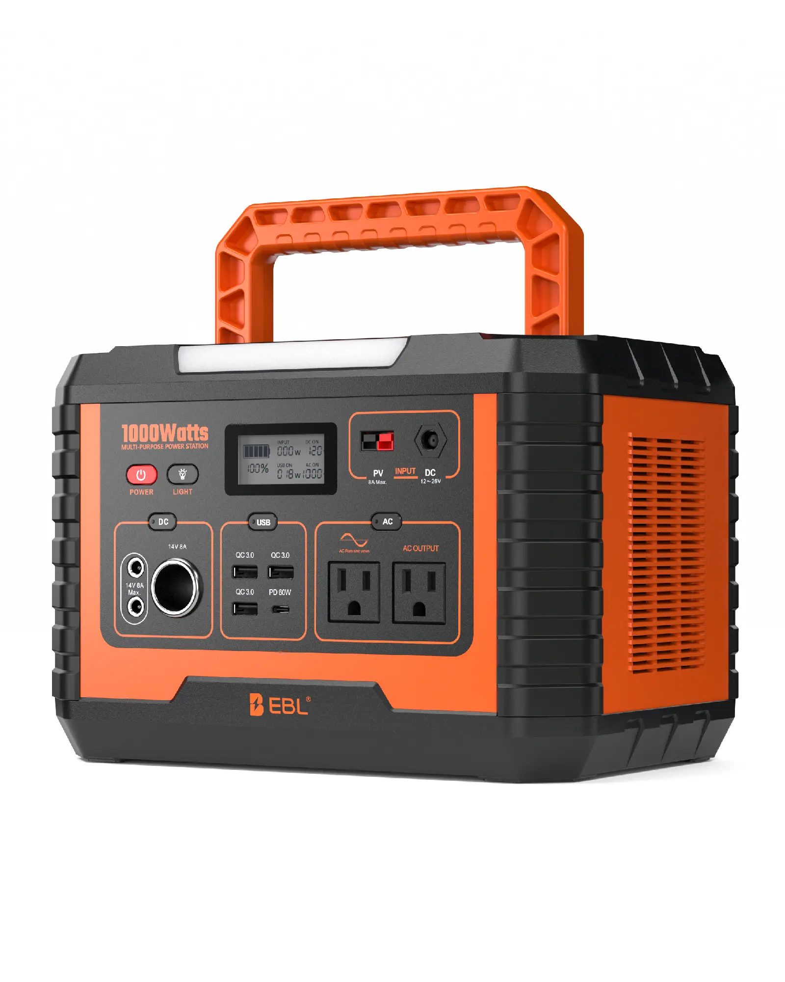EBL Portable Power Station Voyager 1000 - 1000W 3-in-1 Charging Modes with Solar Panels AC Outlet & Car Charger for Eco-Friendly Power Solutions，, AC Compatible for Window Air Conditioner (Up to 8000BTU), Solar Generator for Home Backup