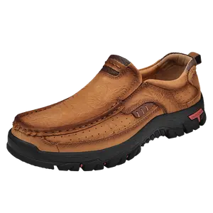 Mens Slip On Casual Loafers Classic Outdoor Leather Walking Hiking Shoes Comfortable for Work Office Dress Outdoor