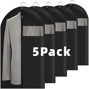 【Travel Packing Bags, Clothing Storage Bags】5-Pack Garment Bags, Zippered Suit and Dress Covers, Space-Saving Dustproof Hanging Bags: Waterproof Clothing Protection Cover Set - Closet Organizer with Zippered Closure