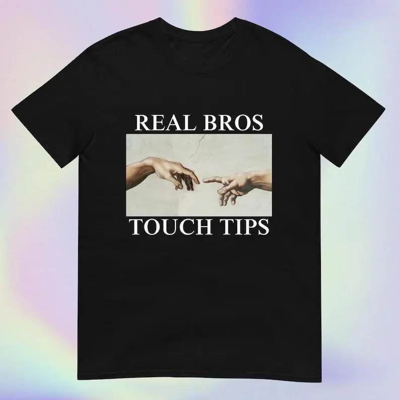 Men's Graphic T-Shirt Featuring Funny Creation of Adam Parody Print - Soft Fabric Casual Short-Sleeve Crew Neck Top, Summer Gift, Shortsleeve, Menswear