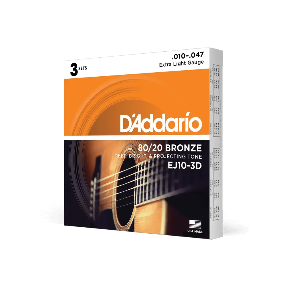 10-47 Extra Light, 80/20 Bronze Acoustic Guitar Strings