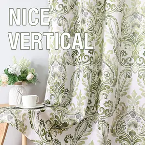 H.VERSAILTEX Linen Curtains 2 Panels Damask Floral Natural Linen Blended Curtains for Living Room Drapes Vintage Floral Pattern Privacy Added Light Filtering Mid-Century Style